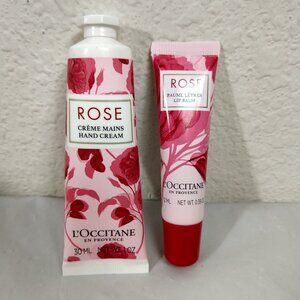 L'occitane Rose Lip Balm natural pink sheen & Rose Hand Cream 12/30ML NEW
